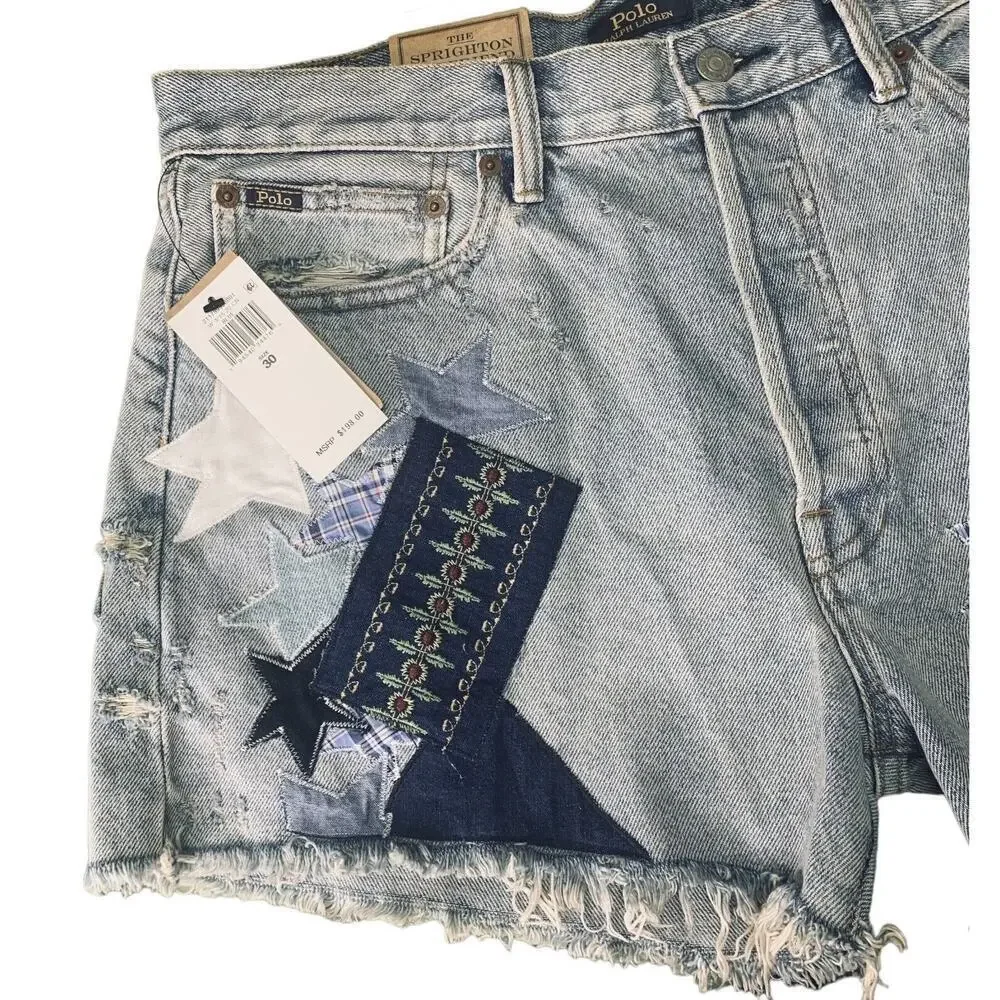 Polo Ralph Lauren Sprighton Boyfriend Patchwork Shorts Womens Size 30 NWT $198 - Picture 6 of 15